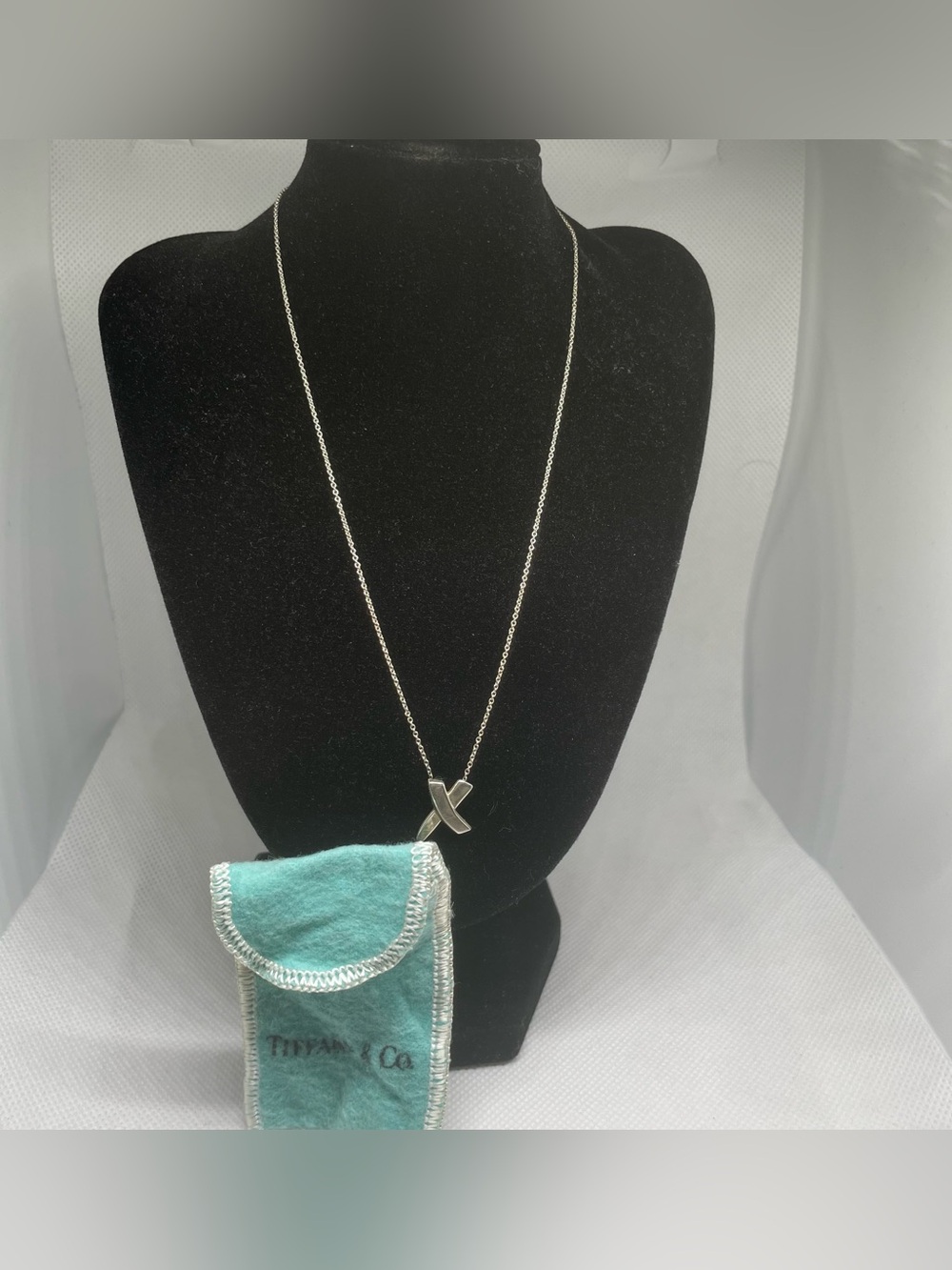 Tiffany & Co. Necklace Paloma Picasso Graffiti  "X"  Sterling Silver Pendant 17"